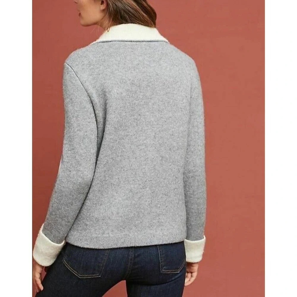 Anthropologie Asymmetric Zip Knit Moto Jacket‎ Sweater Grey Ivory XL